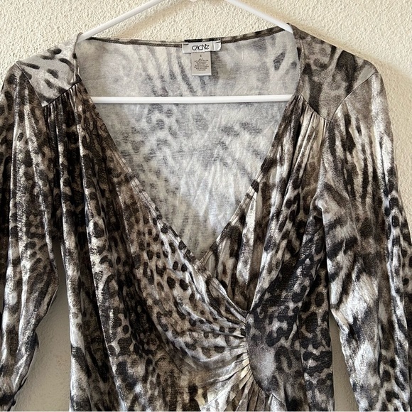 Cache Women’s Faux Wrap Top Small Cheetah Print Pullover Party Dressy Date - Picture 3 of 12